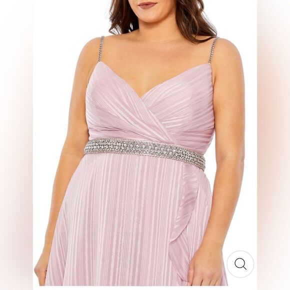 Mac Duggal - Women’s Plus - Rhinestone Belt Faux Wrap Ruffle Tulip Hem Gown - Picture 3 of 11